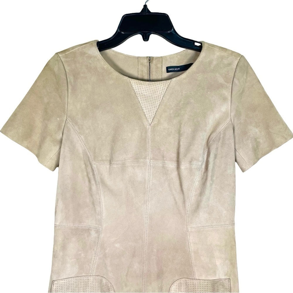 Karen Millen Suede Sheath Dress 6 Beige Tailored Designer - Picture 5 of 10